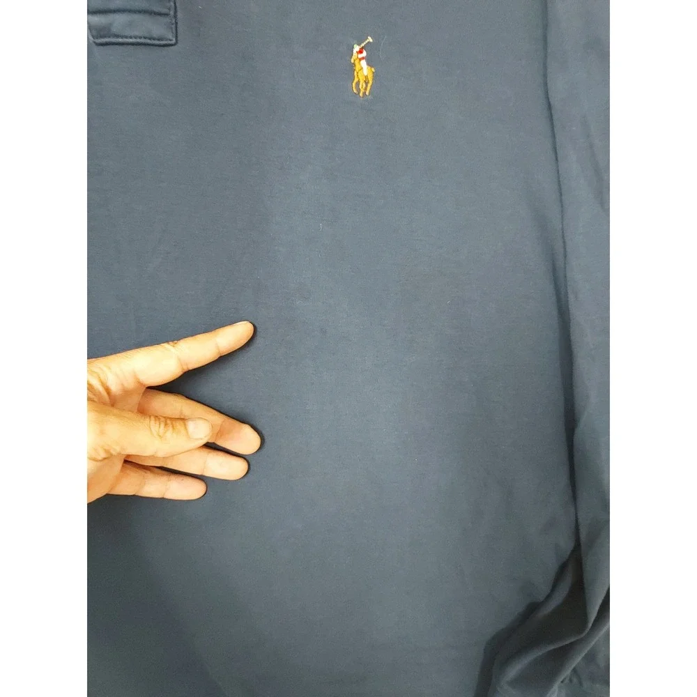 Polo Ralph Lauren Shirt Men XL Pima Soft Touch Long Sleeve Navy Blue  Flesh Pony